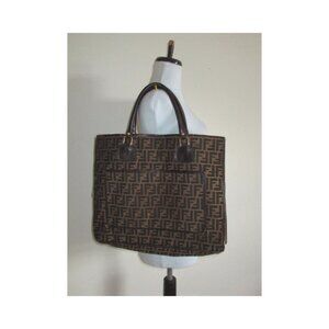 Vintage Fendi FF Zucca Brown Canvas and Leather Large Tote Bag Made In Italy